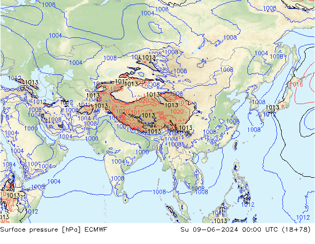 Pressione al suolo ECMWF dom 09.06.2024 00 UTC