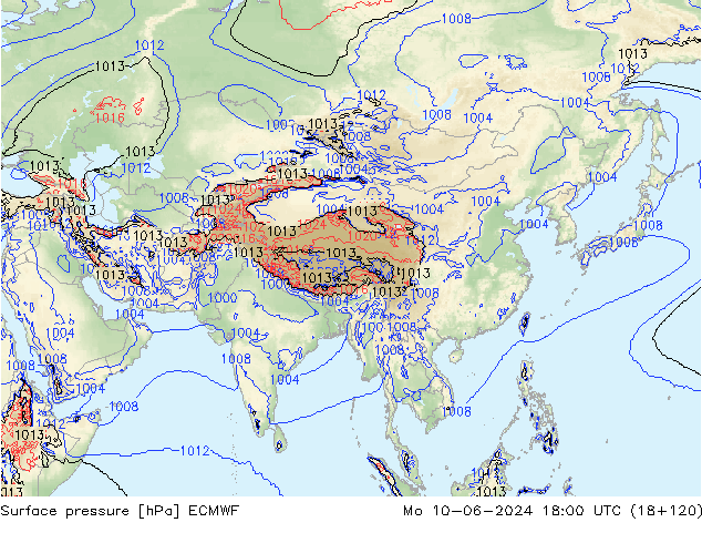 Pressione al suolo ECMWF lun 10.06.2024 18 UTC