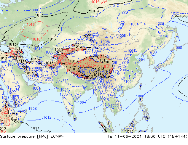 Presión superficial ECMWF mar 11.06.2024 18 UTC