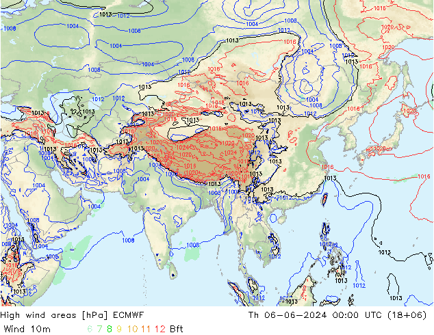 High wind areas ECMWF Th 06.06.2024 00 UTC