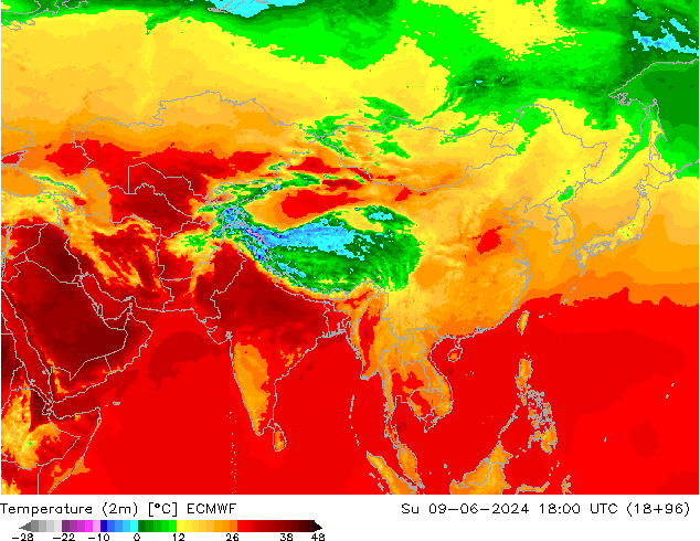 Temperature (2m) ECMWF Su 09.06.2024 18 UTC