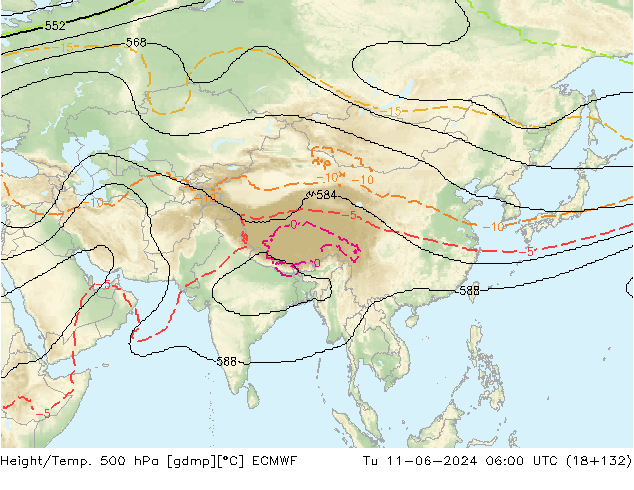 Height/Temp. 500 гПа ECMWF вт 11.06.2024 06 UTC