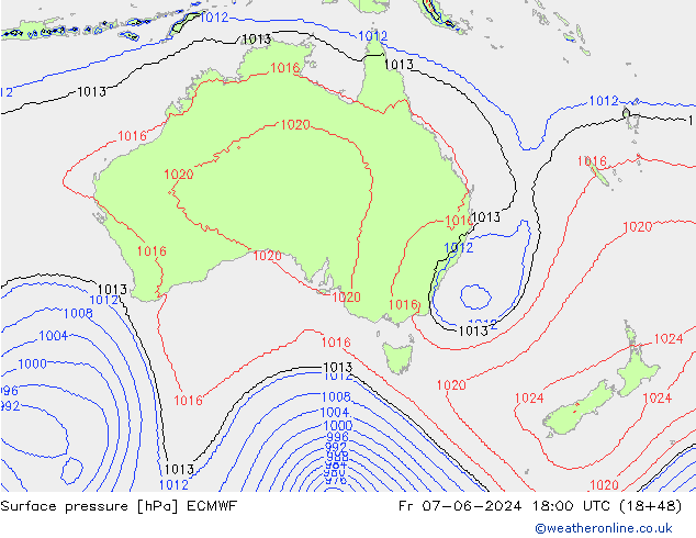 pressão do solo ECMWF Sex 07.06.2024 18 UTC