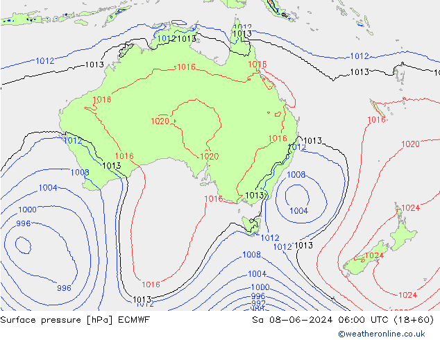 Presión superficial ECMWF sáb 08.06.2024 06 UTC