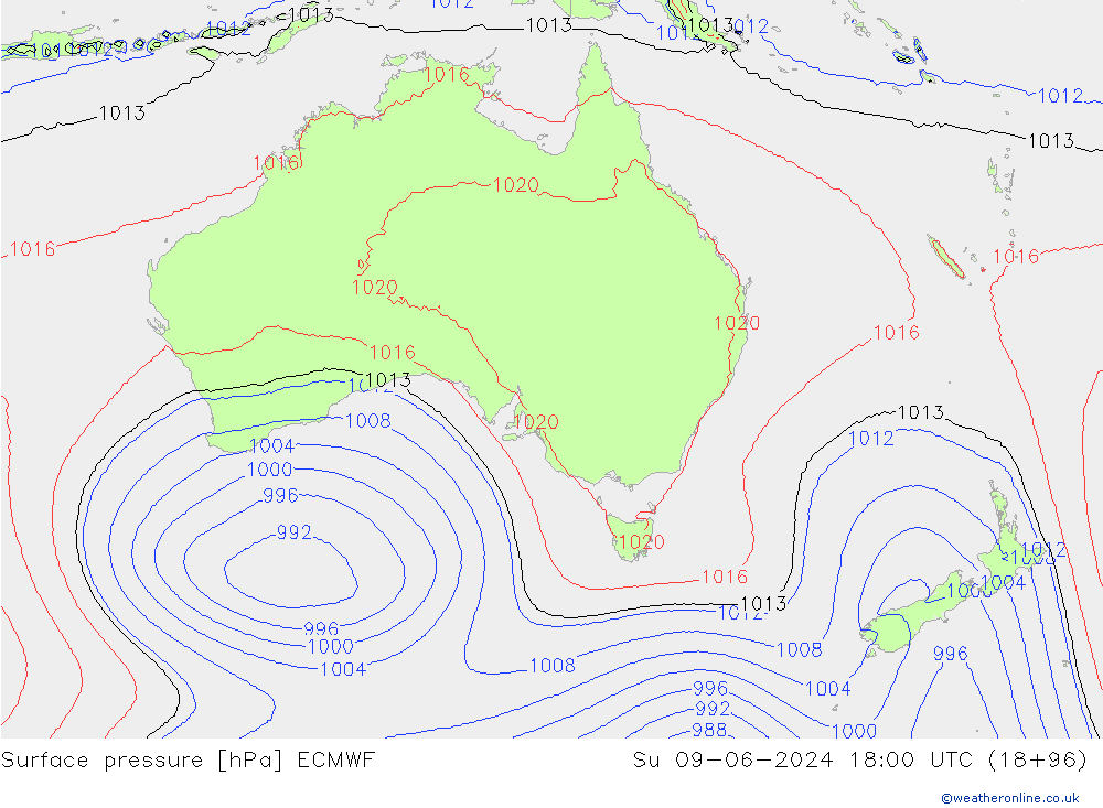 Surface pressure ECMWF Su 09.06.2024 18 UTC