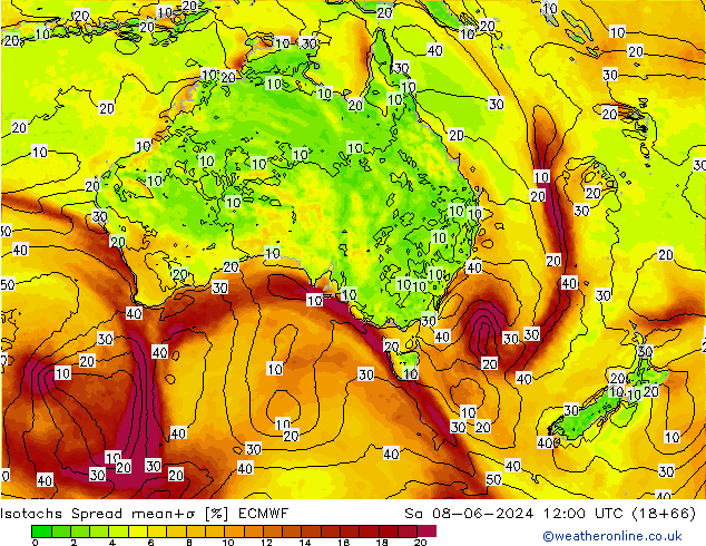 Eşrüzgar Hızları Spread ECMWF Cts 08.06.2024 12 UTC