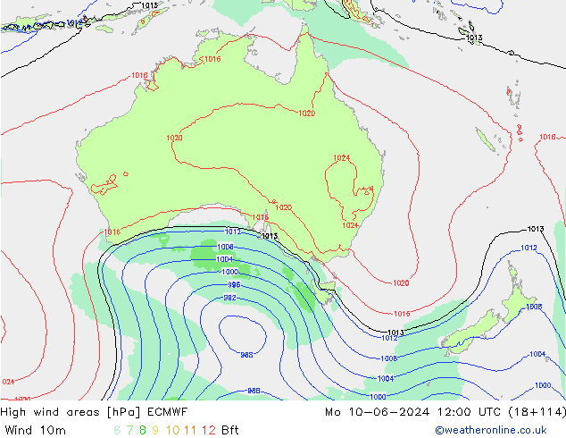 High wind areas ECMWF Mo 10.06.2024 12 UTC