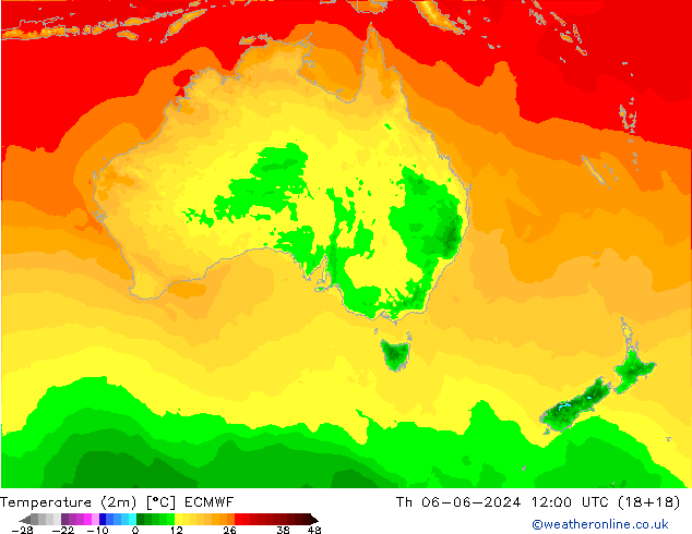 Temperatura (2m) ECMWF Qui 06.06.2024 12 UTC