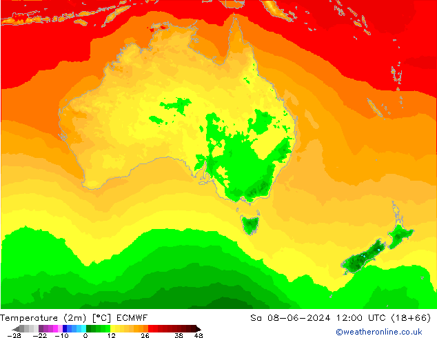 température (2m) ECMWF sam 08.06.2024 12 UTC