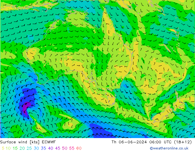 Vento 10 m ECMWF Qui 06.06.2024 06 UTC