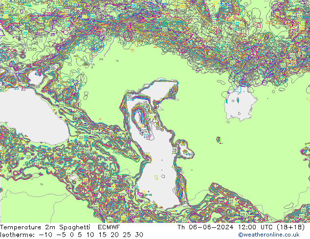 Temperature 2m Spaghetti ECMWF Th 06.06.2024 12 UTC