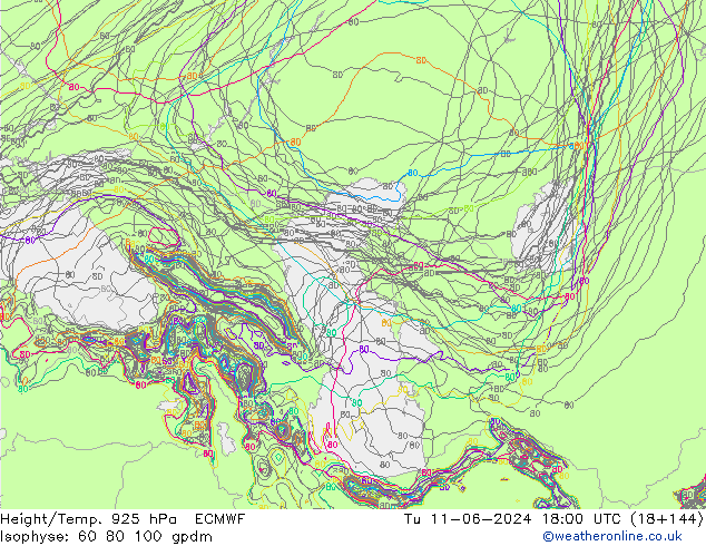 Yükseklik/Sıc. 925 hPa ECMWF Sa 11.06.2024 18 UTC