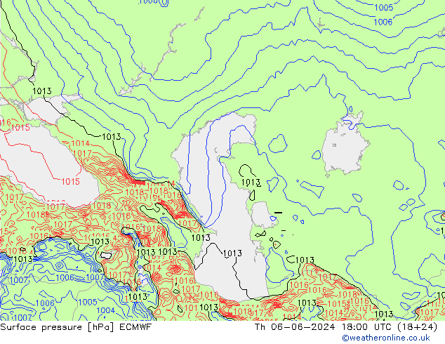 Surface pressure ECMWF Th 06.06.2024 18 UTC