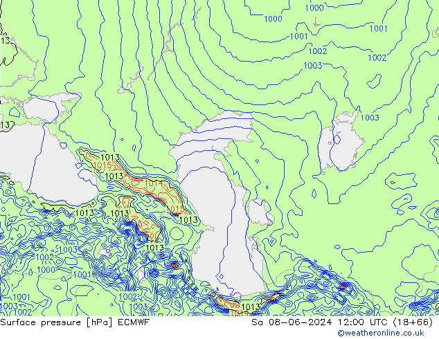 Surface pressure ECMWF Sa 08.06.2024 12 UTC