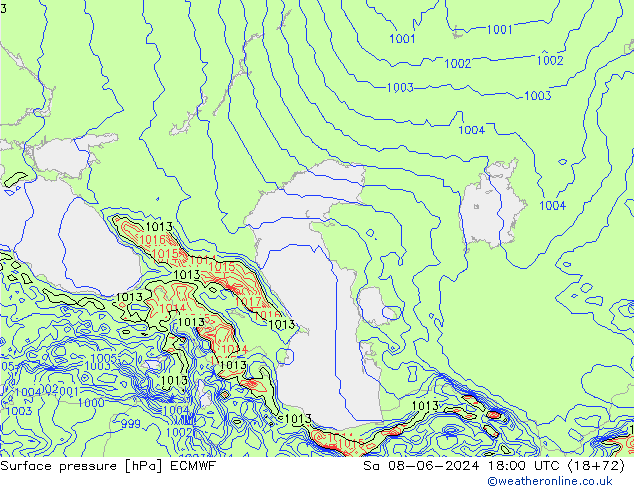 pressão do solo ECMWF Sáb 08.06.2024 18 UTC