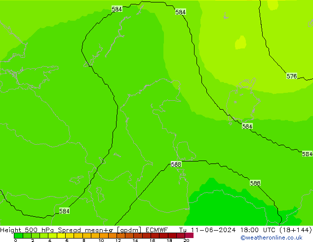 Height 500 hPa Spread ECMWF Út 11.06.2024 18 UTC