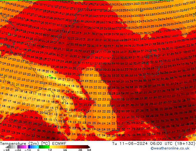 Sıcaklık Haritası (2m) ECMWF Sa 11.06.2024 06 UTC