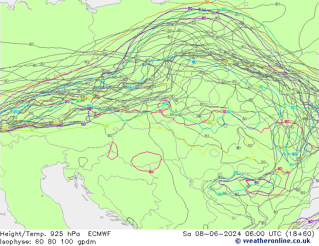 Height/Temp. 925 hPa ECMWF Sa 08.06.2024 06 UTC