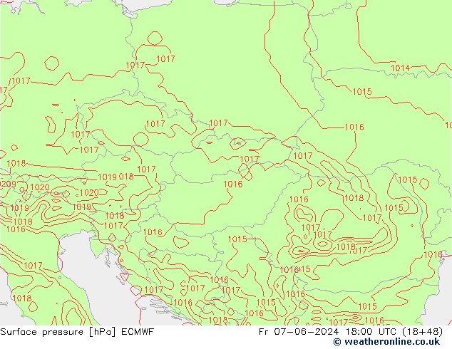 pressão do solo ECMWF Sex 07.06.2024 18 UTC