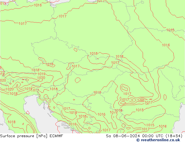 Surface pressure ECMWF Sa 08.06.2024 00 UTC