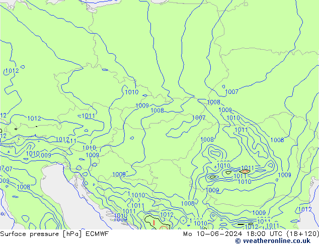 Surface pressure ECMWF Mo 10.06.2024 18 UTC