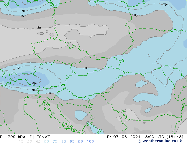 RH 700 hPa ECMWF Sex 07.06.2024 18 UTC