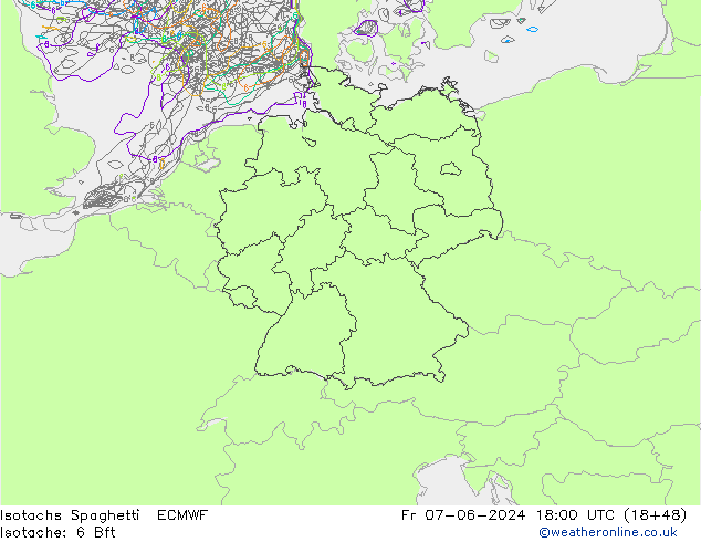 Isotachs Spaghetti ECMWF Fr 07.06.2024 18 UTC