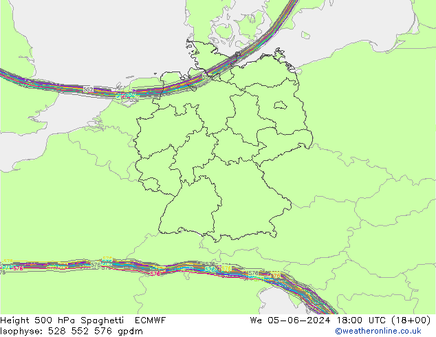 Height 500 hPa Spaghetti ECMWF St 05.06.2024 18 UTC