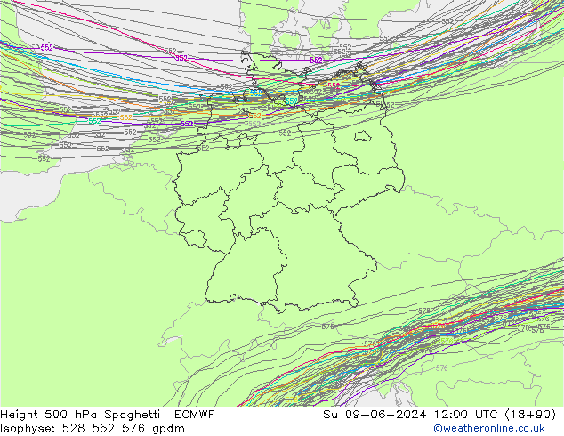 500 hPa Yüksekliği Spaghetti ECMWF Paz 09.06.2024 12 UTC