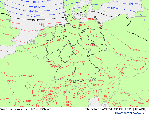 Surface pressure ECMWF Th 06.06.2024 00 UTC