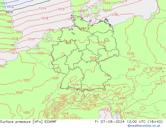 Bodendruck ECMWF Fr 07.06.2024 12 UTC