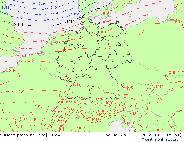 Surface pressure ECMWF Sa 08.06.2024 00 UTC