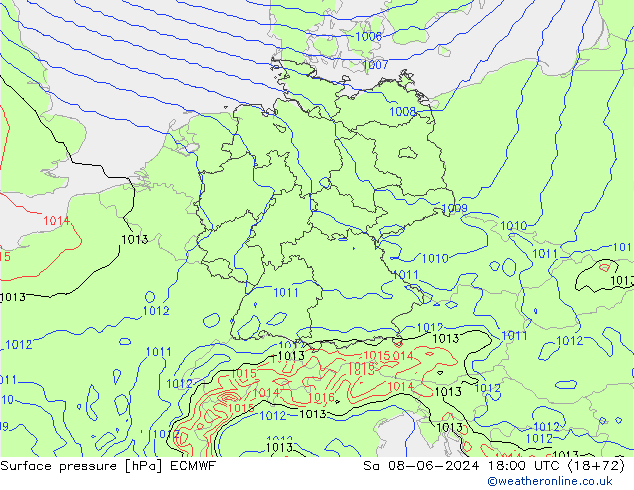 Atmosférický tlak ECMWF So 08.06.2024 18 UTC