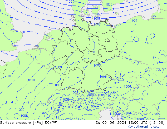 Bodendruck ECMWF So 09.06.2024 18 UTC