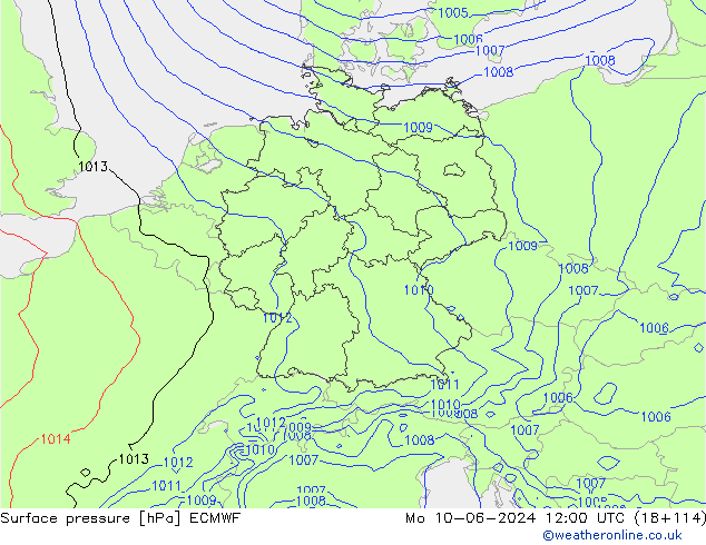 Surface pressure ECMWF Mo 10.06.2024 12 UTC