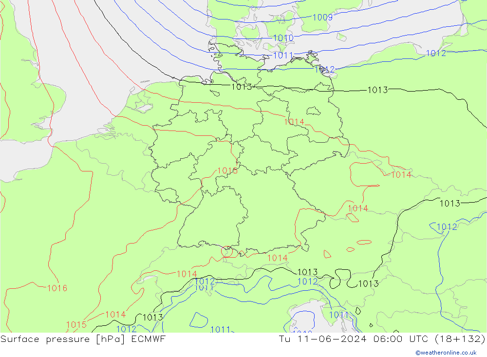 Luchtdruk (Grond) ECMWF di 11.06.2024 06 UTC