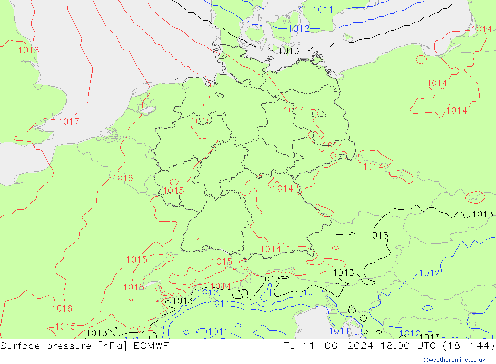 Luchtdruk (Grond) ECMWF di 11.06.2024 18 UTC