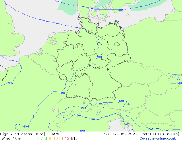 High wind areas ECMWF dim 09.06.2024 18 UTC