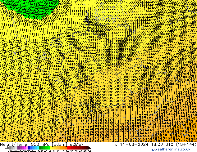 Hoogte/Temp. 850 hPa ECMWF di 11.06.2024 18 UTC