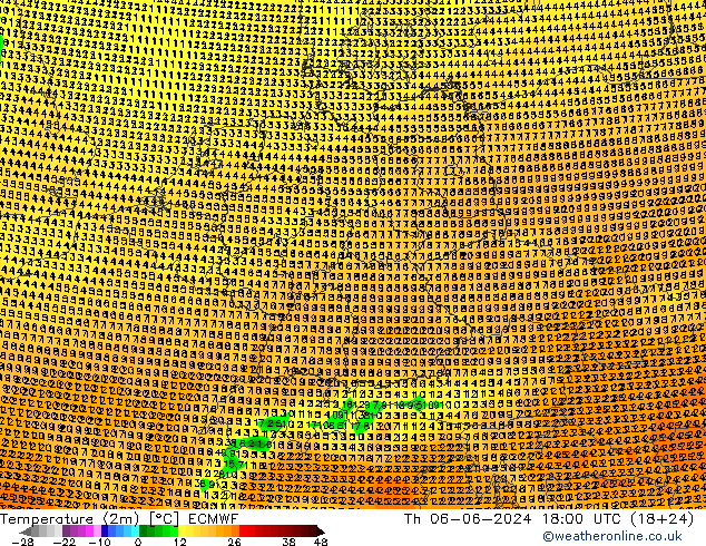 Sıcaklık Haritası (2m) ECMWF Per 06.06.2024 18 UTC