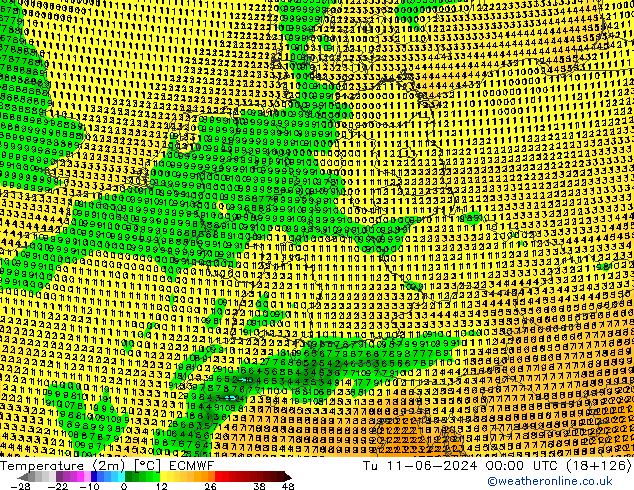 Temperature (2m) ECMWF Tu 11.06.2024 00 UTC