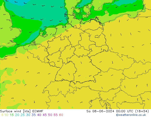 Surface wind ECMWF So 08.06.2024 00 UTC