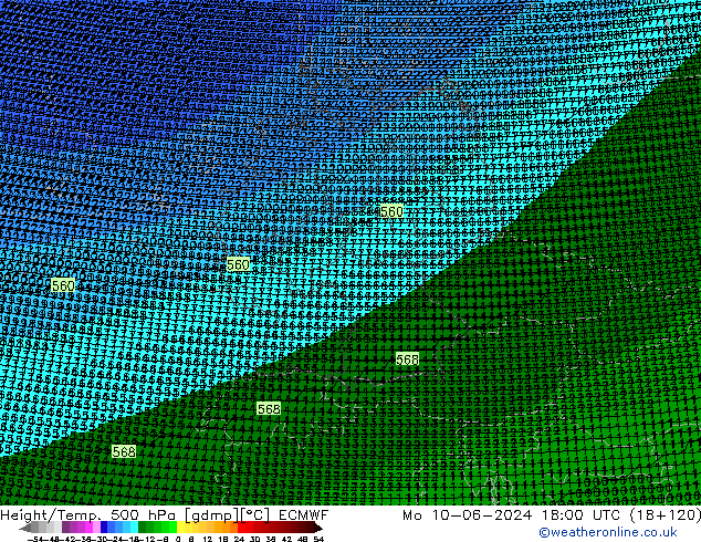 Height/Temp. 500 hPa ECMWF Mo 10.06.2024 18 UTC