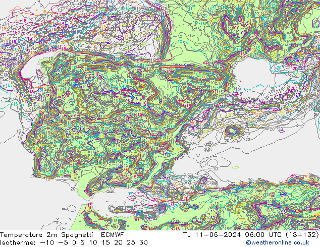 Temperatuurkaart Spaghetti ECMWF di 11.06.2024 06 UTC