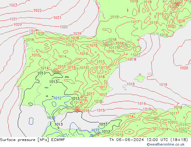 Surface pressure ECMWF Th 06.06.2024 12 UTC