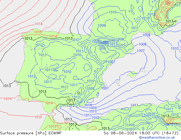 Surface pressure ECMWF Sa 08.06.2024 18 UTC