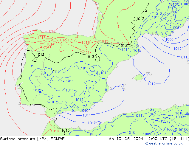 Atmosférický tlak ECMWF Po 10.06.2024 12 UTC