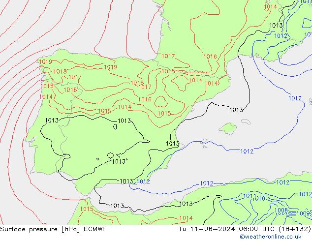 Surface pressure ECMWF Tu 11.06.2024 06 UTC