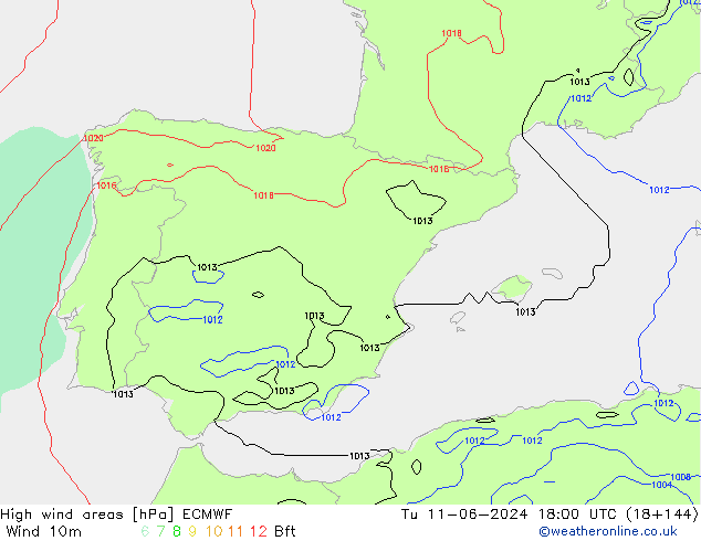 High wind areas ECMWF  11.06.2024 18 UTC