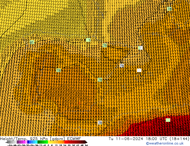 Height/Temp. 925 hPa ECMWF  11.06.2024 18 UTC